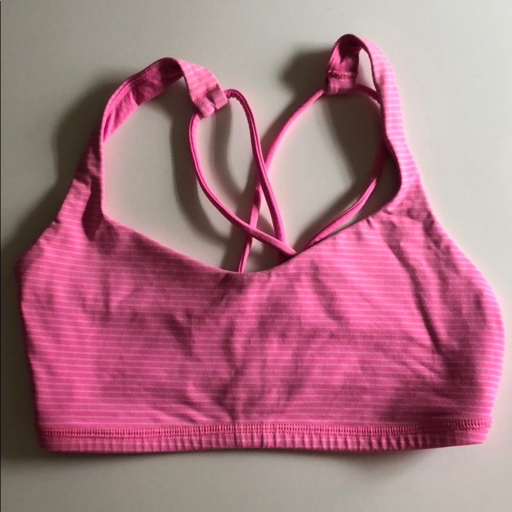 Pink and white pin striped lululemon sports bra